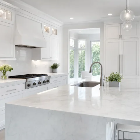 Cocina blanca impecable.